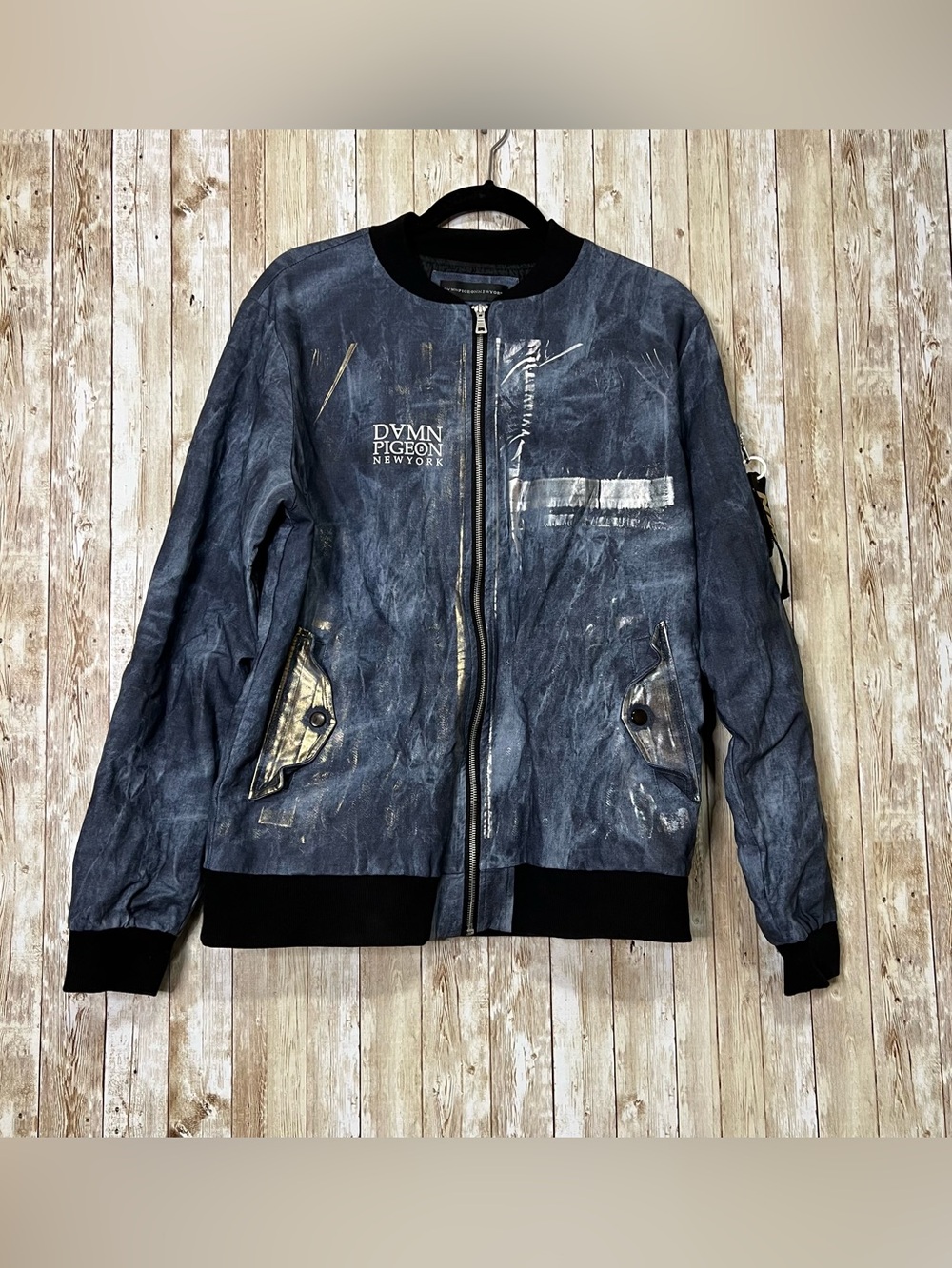 DAMN PIGEON New York Men's Navy Bomber Jacket